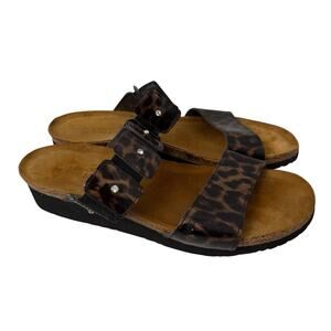 Naot Ashley Sandals Womens 12 Patent Leather Slides Animal Print Brown Comfort